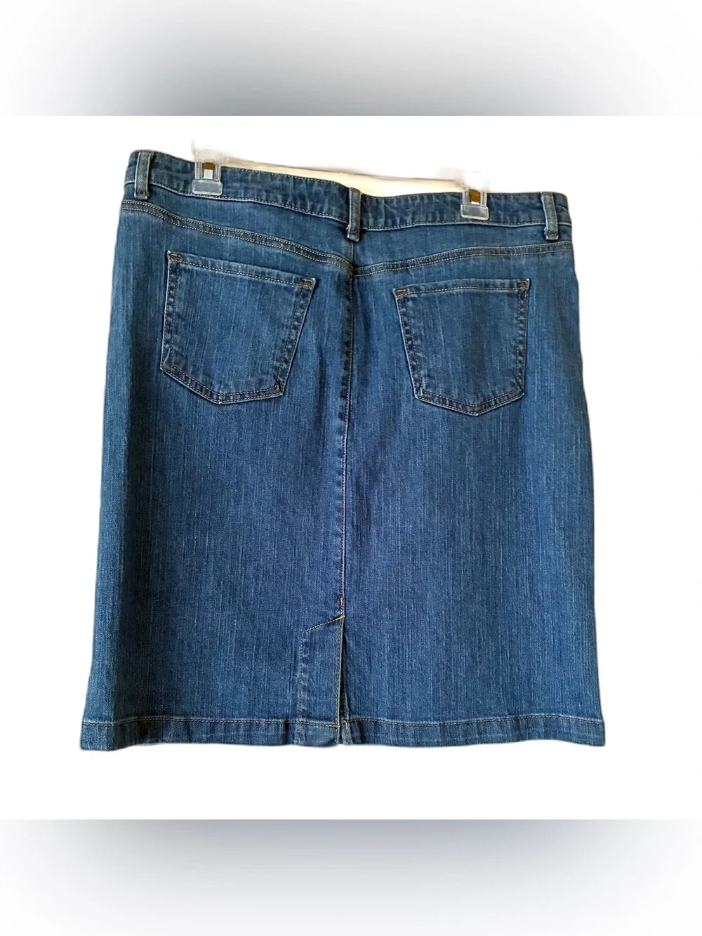 Coldwater Creek Denim Pencil Skirt, Sz. 12P, Zipper & Button Closure